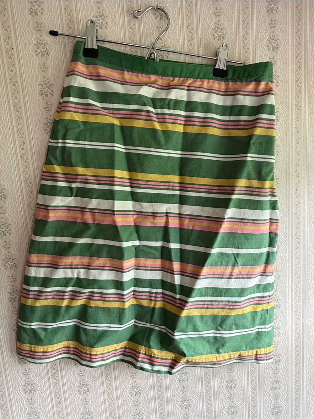 Boden Striped Cotton Pencil Skirt | Green/Pink/Yellow | Size US 4R